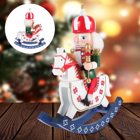 OUNONA 1Pack Christmas Nutcracker Ornament Blue Wood Christmas Decoration Desktop Ornament