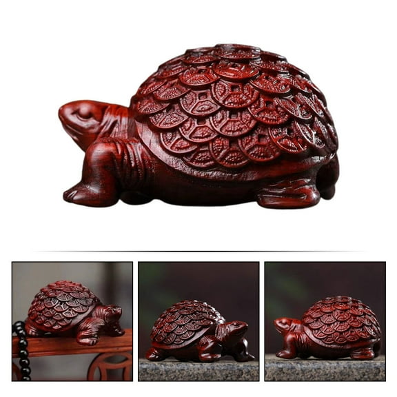 OUNONA Exquisite Wood Carving Turtle Statue Vintage Decorative Desktop Turtle Craft Gift Option