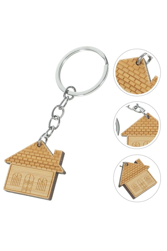 Exquisite Wooden Keychain Pendant for Decor Beige Color House Shape Durable Handy 5pcs
