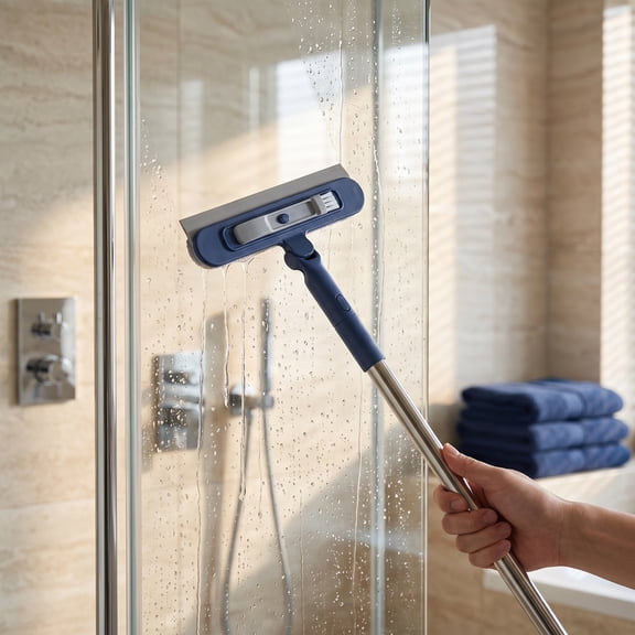 OUNONA Extension Pole Window Squeegee with Adjustable Angle and Dust Absorbing Microfiber for Glass Doors
