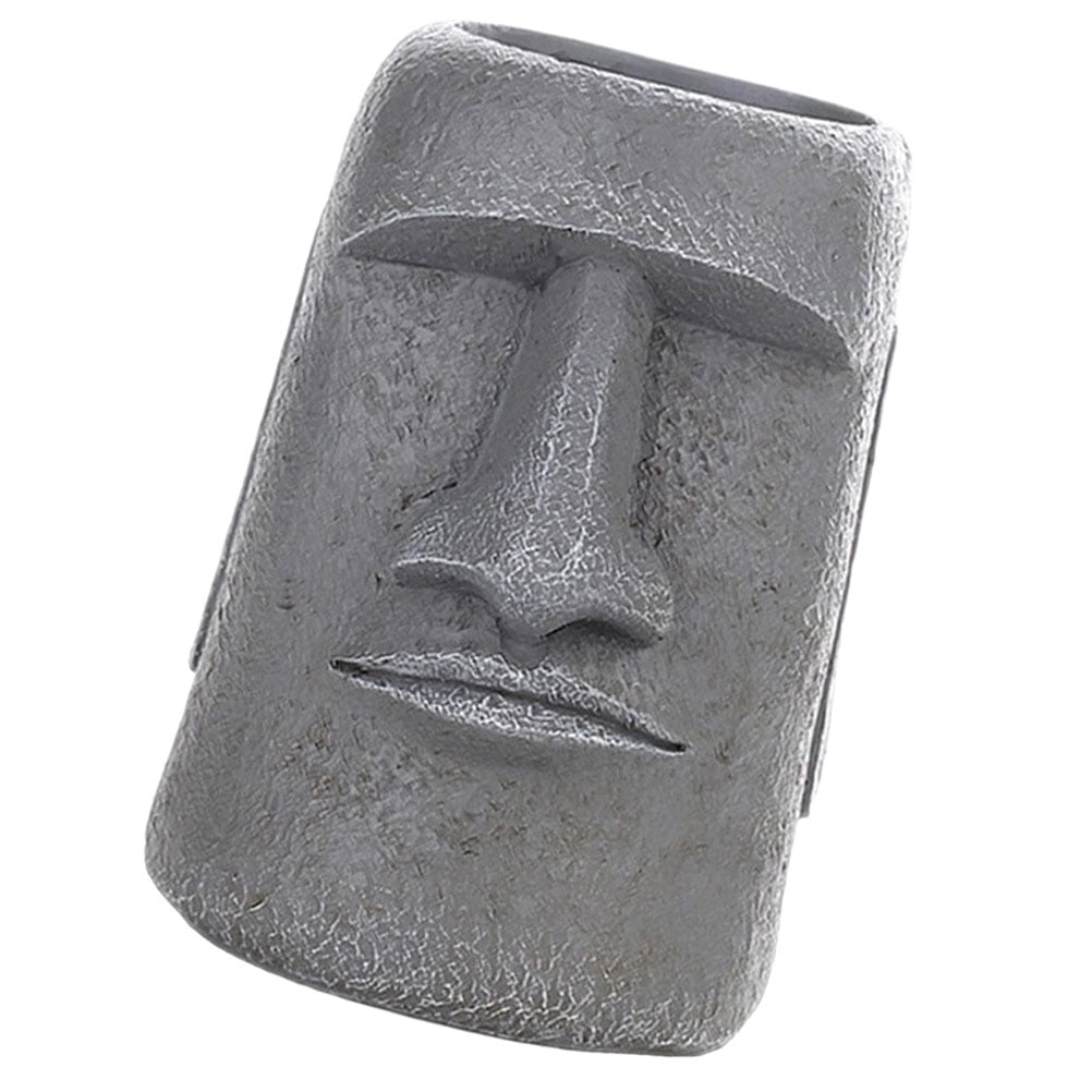 OUNONA Face Heads Easter Island Statue Flower Pot Office 25.5x19.5cm Dark Grey