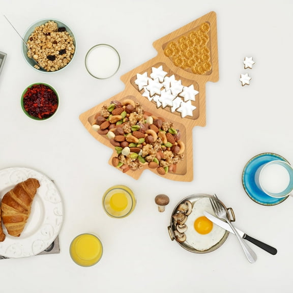 OUNONA Serving Platter Tray Christmas Tree Shape Wood Food Serving 1Pcs