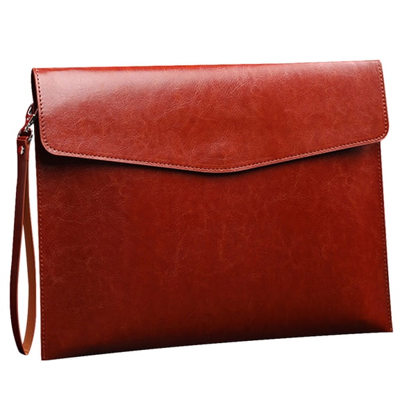 OUNONA  Fanny File Package Buckle Closure Bag Brown PU Folder Miss Work