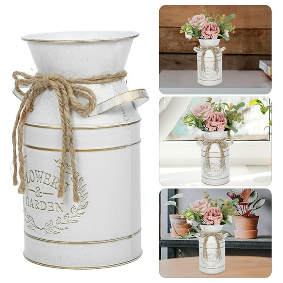 OUNONA Farmhouse Style Flower Vase Tabletop Decorative Rustic Style Flower Bucket