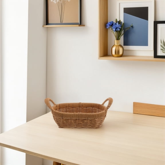 OUNONA Farmhouse Storage Basket with Handles for Bread, Chips, Snacks and Tabletop Display Organizer