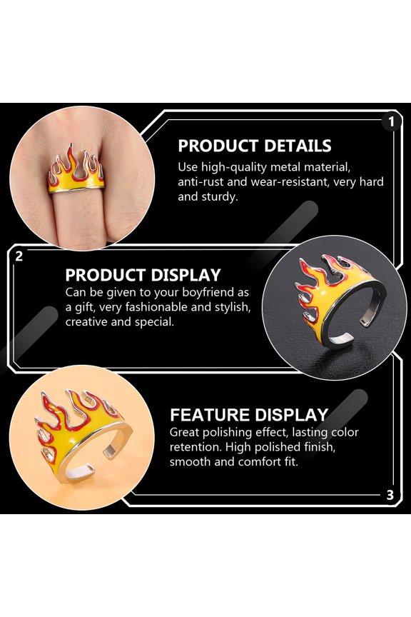 Stylish Hip Hop Fire Flame Ring Yellow Metal Anti Rust Wear Resistant Finger Ring