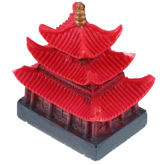 Red Resin Miniature Pavilion Statue for Decoration in Zen Garden or Fish Tank 4.7 x 3.5 Inches