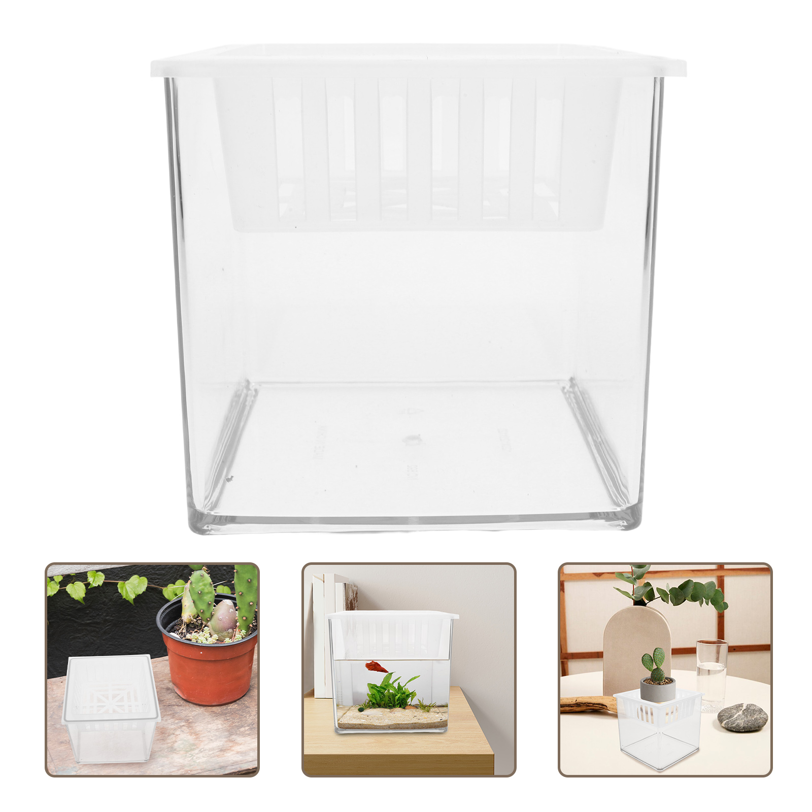 OUNONA Fish Tank Landscaping Clear Plastic Terrarium Office Transparent ...