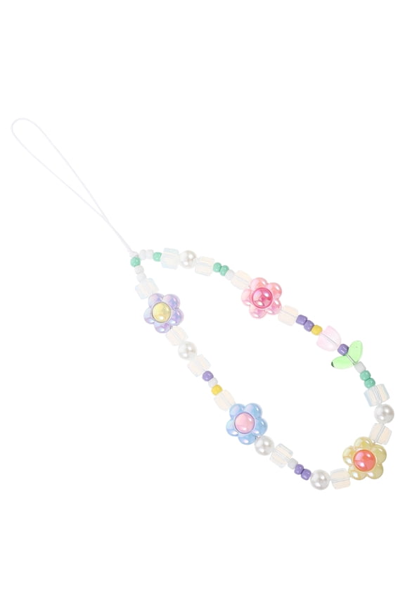 Colorful Beaded Flower Phone Charm, Acrylic Decorative Accessory for Mobile Phones, Trendy Multi-Color Design