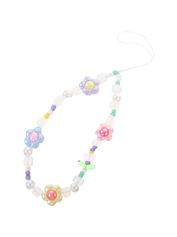 Colorful Beaded Flower Phone Charm, Acrylic Decorative Accessory for Mobile Phones, Trendy Multi-Color Design