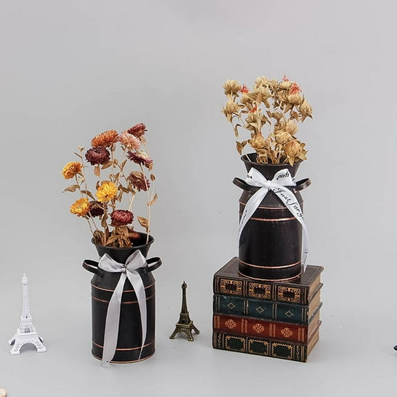 OUNONA Iron Flower Pot Black Rustic Vase Petite Size for Tabletop Flower Display