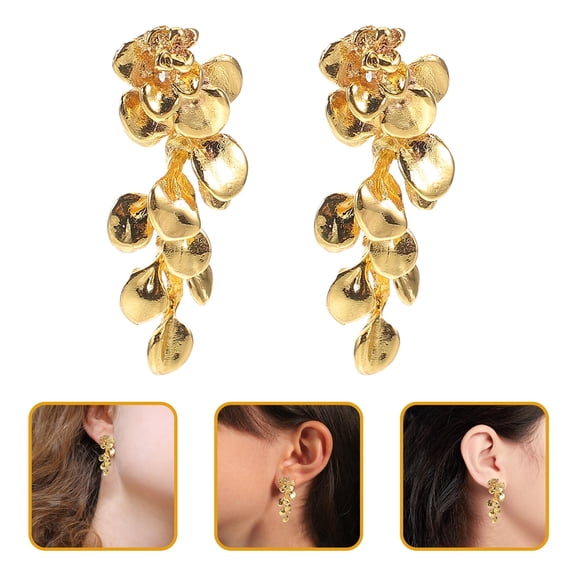 OUNONA Elegant Golden Floral Tassel Earrings for Women, 1 Pair Stylish and Chic Design