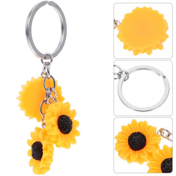 OUNONA Flower Keychain Metal Alloy Yellow Resin Decorative Pendant for Bags Gifts