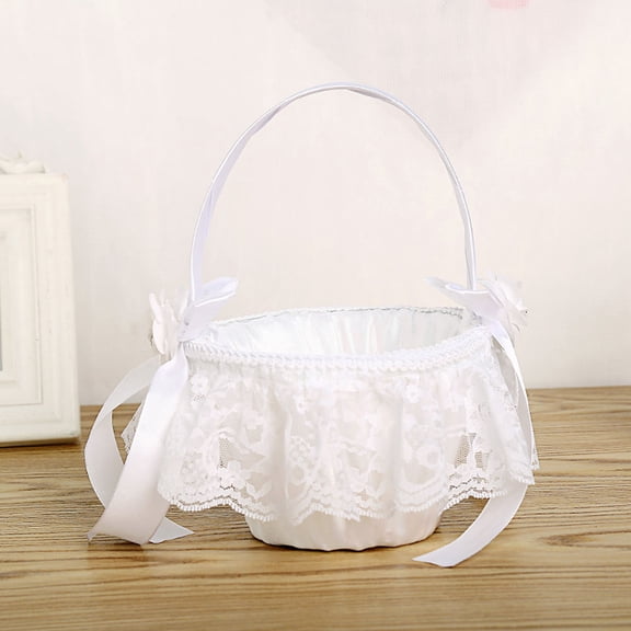 OUNONA White Lace Flower Basket for Wedding Ceremony, Rose Petal Holder, Elegant Wedding Decoration Set