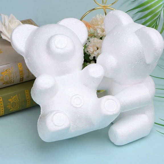 OUNONA White Foam Bear Ornament 20cm Craft Model for Party Decoration, Sitting Bear Figurine for Home Decor