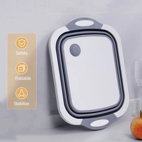 OUNONA Foldable Cutting Board with Strainer Grey for Kitchen Vegetable Washing and Food Storage