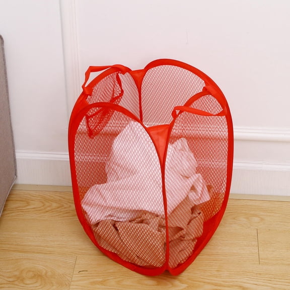 OUNONA Foldable Lightweight Laundry Hamper with Red Mesh Basket for Clothes Storage and Organization