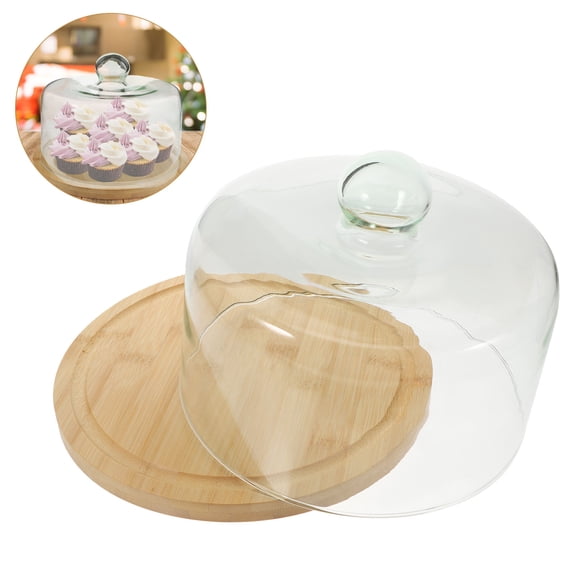 WEAVILUX Cake Cover With Tray Food Cover Protective Lid Wood 1 Set