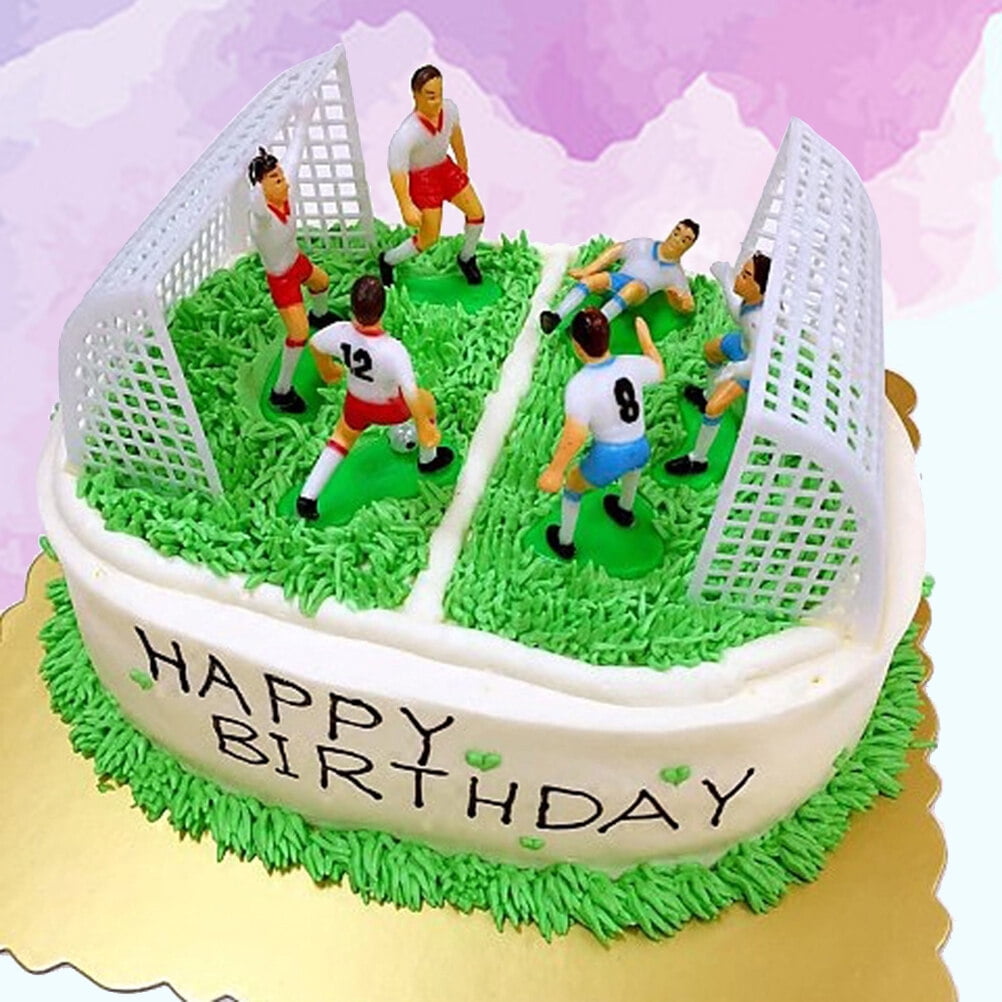 OUNONA Football Cake Topper Set Includes 6 Players and 2 Goals for Soccer Birthday Decorations Multi Plastic