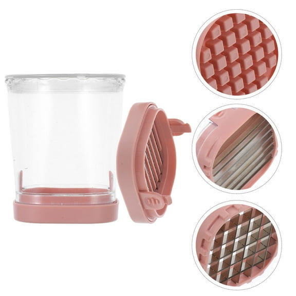WEAVILUX Pink Kitchen Gadget for Slicing Strawberries and Fruits Portable Stainless Steel and Plastic Slicer with Storage Container 3.5 Inches