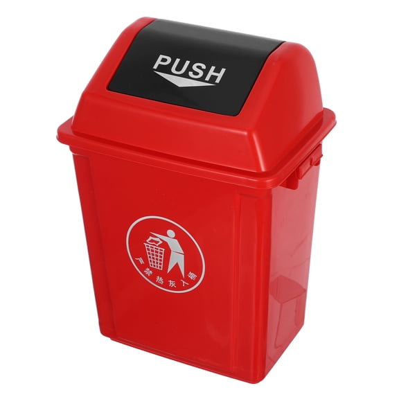 OUNONA Plastic Swing Top Trash Can with Lid Red Kitchen Trash Bin for Home Office and Restaurant