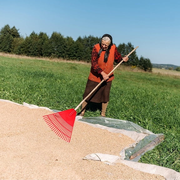 OUNONA Garden Rake Gardening Tool Red Plastic Leaf Rake for Lawn and Garden Cleanup