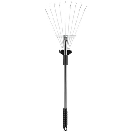 OUNONA Garden Rake with Stainless Steel Head for Yard Cleaning Telescopic Handle Silver 18.5 Inches