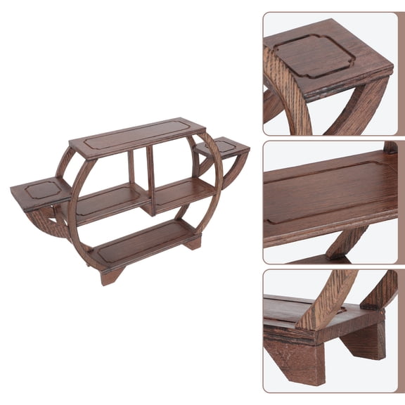 OUNONA Light Brown Wooden Antique Display Stand with Simple Artistic Design for Home Decor