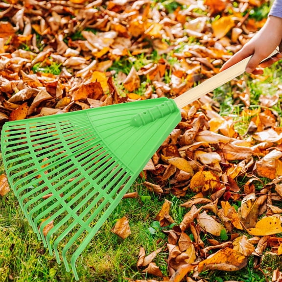 NUOLUX Garden Rake for Leaves Heavy Duty Plastic Lawn Tool with Green Handle for Gardening