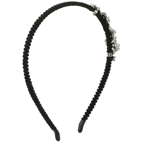 OUNONA Elegant Black Crystal Headband with Flower Embellish Perfect for Holiday Events