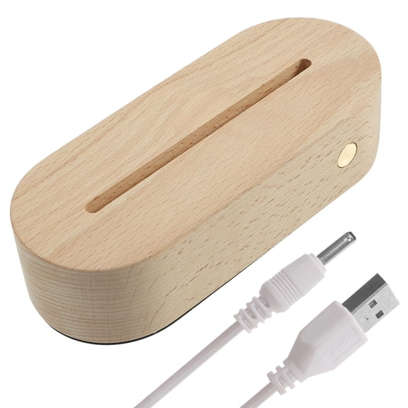 OUNONA Glass Art Display Base LED Stand Wooden Oval Shape LED Display Base