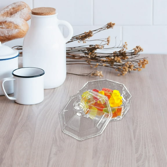 OUNONA Glass Candy Dish with Lid Clear Covered Candy Bowl Retro European Candy Jar for Home Kitchen Office Table Holiday