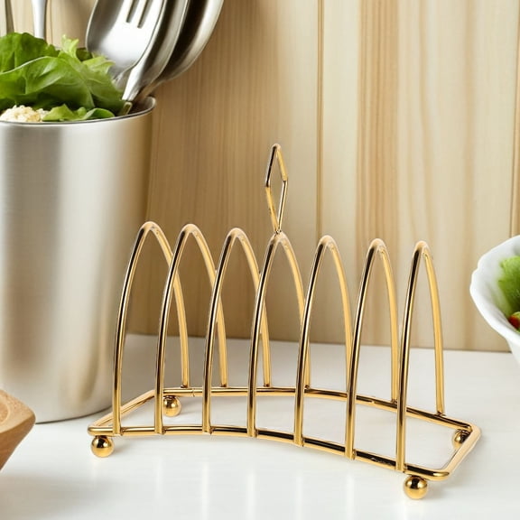 OUNONA Golden Stainless Steel Bread Display Stand for Kitchen Countertop, Multipurpose Toast Rack and Bakery Organizer