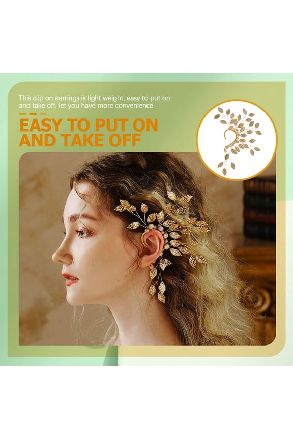 Golden Ear Bone Clip Leaf Ear Wrap Non Piercing Earrings Lightweight for Fashionable Look