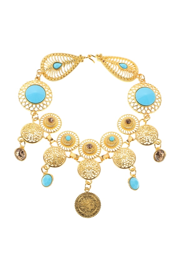 Golden Ethnic Style Rhinestone Forehead Headband Hair Ornament for Weddings