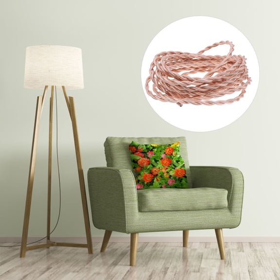 OUNONA Golden Fabric Covered Insulated Cable Wire for Decorative Home Lighting and Electrical Projects
