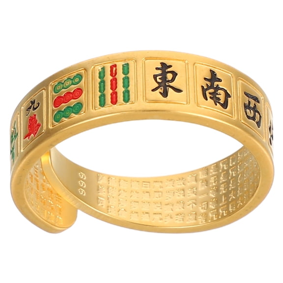 OUNONA Mens Mahjong Lucky Ring Golden Durable Unique Design Shui Wealth Statement Band