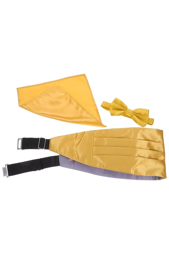 Golden Mens Cummerbund Bow Tie and Pocket for Party 1Set