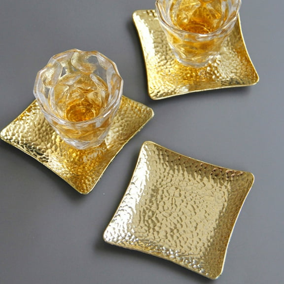 OUNONA Golden Metal Coaster Set for Home Use Heat Resistant Mats with Insulation Perfect for Kitchen