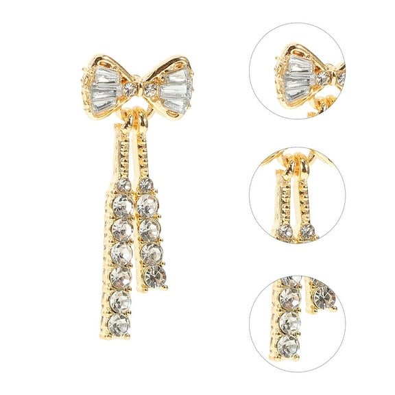 OUNONA Golden Rhinestone Bow Earrings for Women with Exquisite Design and Comfortable Fit