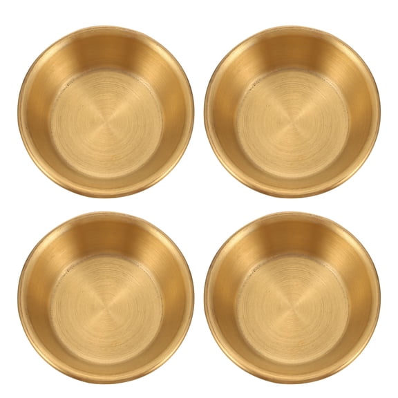 OUNONA Golden Stainless Steel Appetizer Serving Plate Set for Home Use Ideal for Sauces and Seasonings 4pcs 7CM