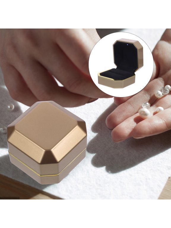 Fine Textured Golden Ring Box with Light for Romantic Events