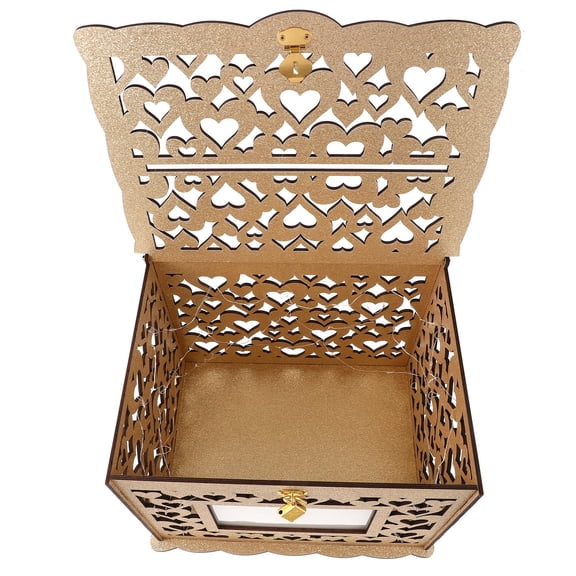 OUNONA Multi Functional Wooden Wedding Keepsake Box in Golden for Festive Occasions and Memory Storage