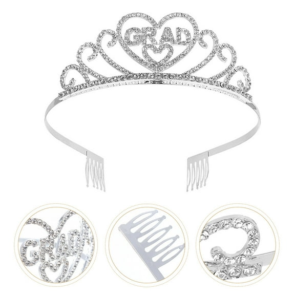 OUNONA Grads Crown Headband Convenient to Wear Graduation Hairband Woman 15X13CM Silver