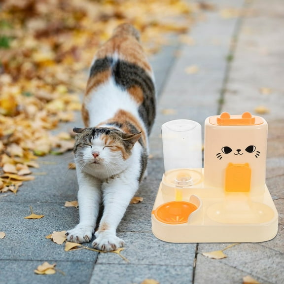 OUNONA Gravity Cat Feeder And Water Dispenser 2 In 1 Automatic Pet Waterer Food Bowls Set Pet Food Storage For Small Dog Puppy Cat Kitten Pet