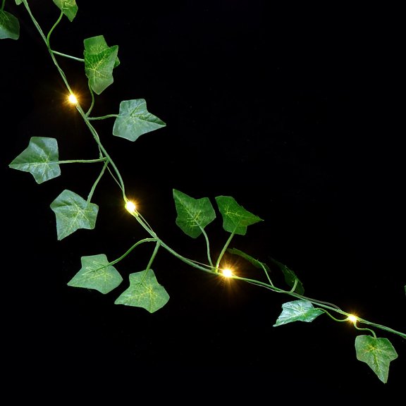 OUNONA Green Leaves Rattan Hanging String Lamp for Yard and Courtyard Decorative Lighting