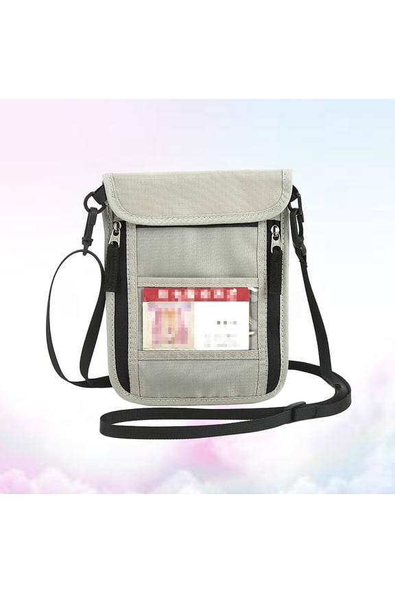 Travel Neck Pouch Grey Nylon Holder Wallet with Multiple Pockets for Documents