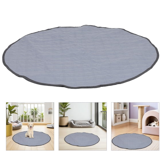 OUNONA Grey Round Reusable Pet Mat for Small Animals Flannelette Potty Training Indoor Use 24.0 in
