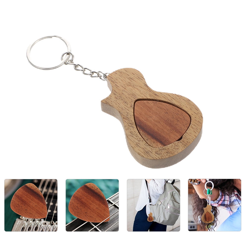 OUNONA Guitar Pick Keychain with Storage Box Made of Synthetic Material for Guitar Use Light Brown