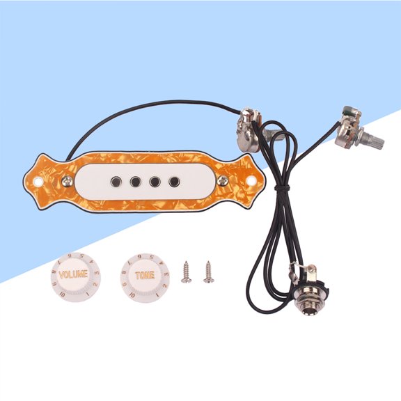 OUNONA Prewired Guitar Soundhole Pickup with Volume Tone Control Knobs Yellow Plastic Material